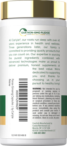 Carlyle Ginseng & Ginkgo Biloba gélules végétariennes sur une table