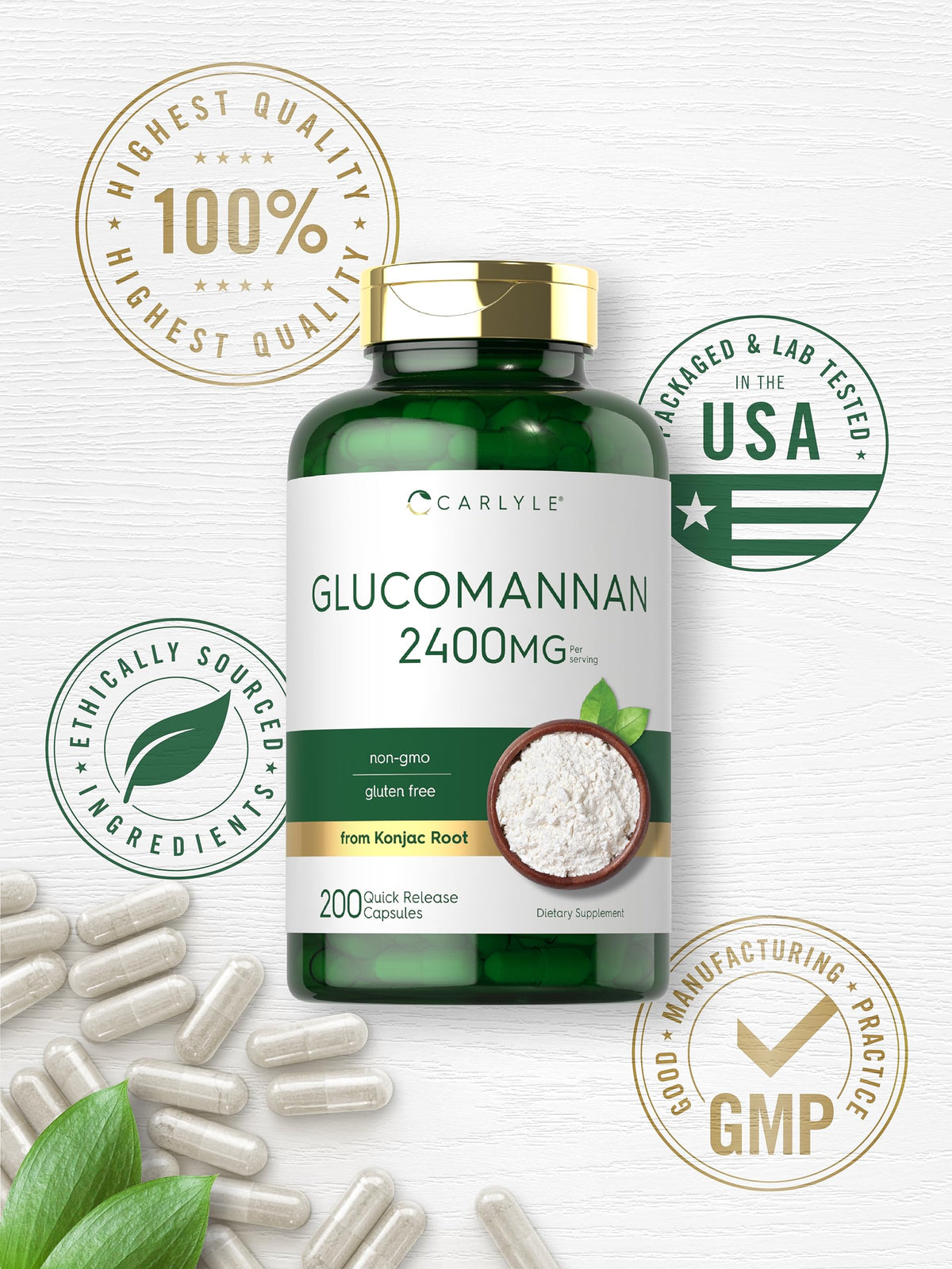 Carlyle Glucomannane Capsules avec un fond de plantes