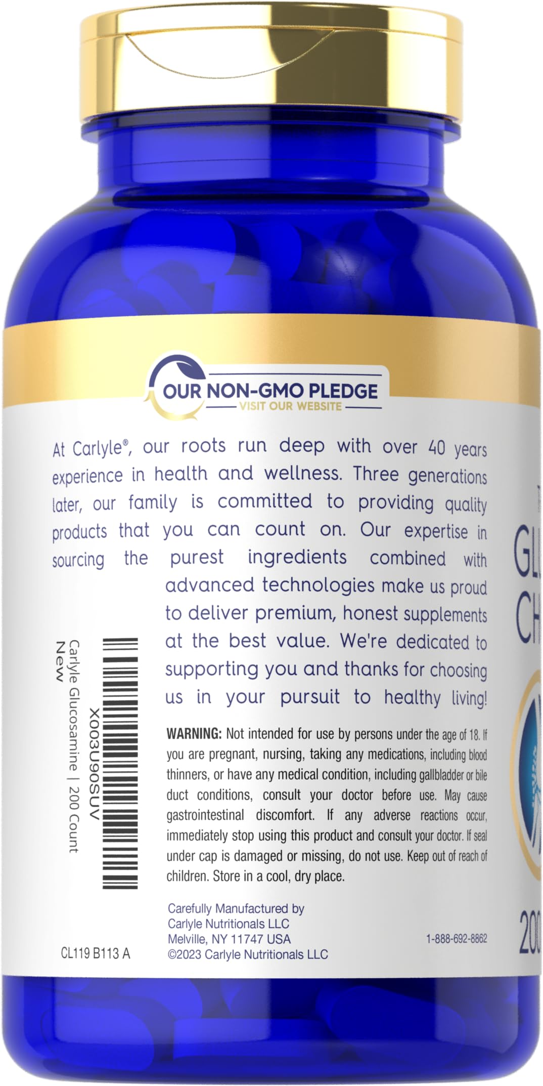 Carlyle Glucosamine Chondroitin MSM comprimés sur une table
