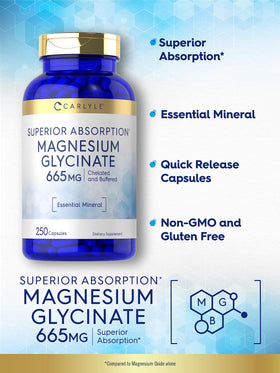 Carlyle Glycinate de Magnésium 665 mg 250 capsules côté