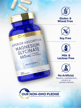 Carlyle Glycinate de Magnésium 665 mg 250 capsules sur fond blanc