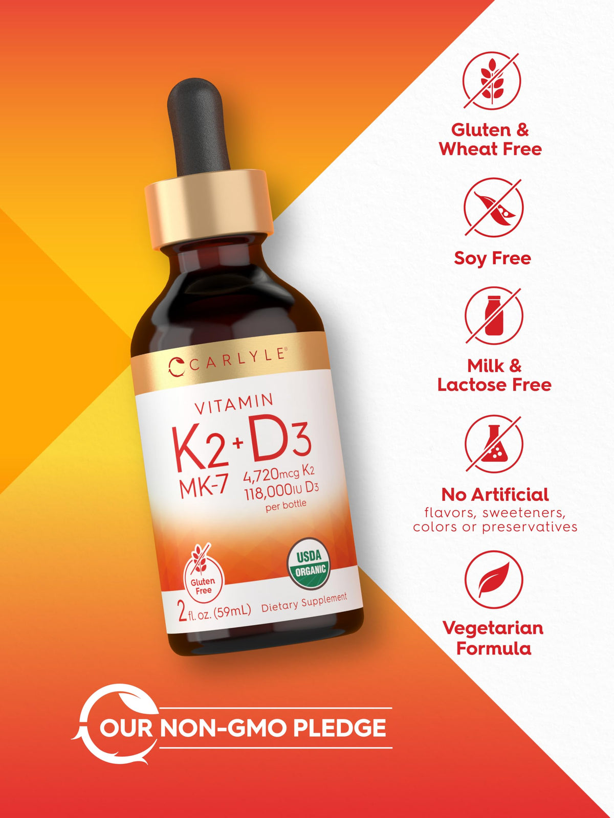 Carlyle Gouttes de Vitamine D3 K2 avec arrière-plan naturel