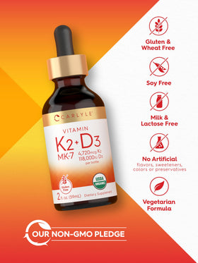 Carlyle Gouttes de Vitamine D3 K2 avec arrière-plan naturel