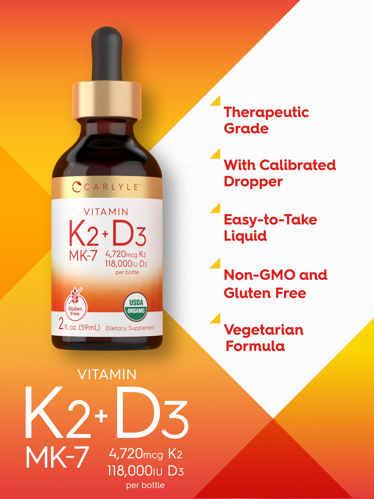 Carlyle Gouttes de Vitamine D3 K2 sur une table en bois