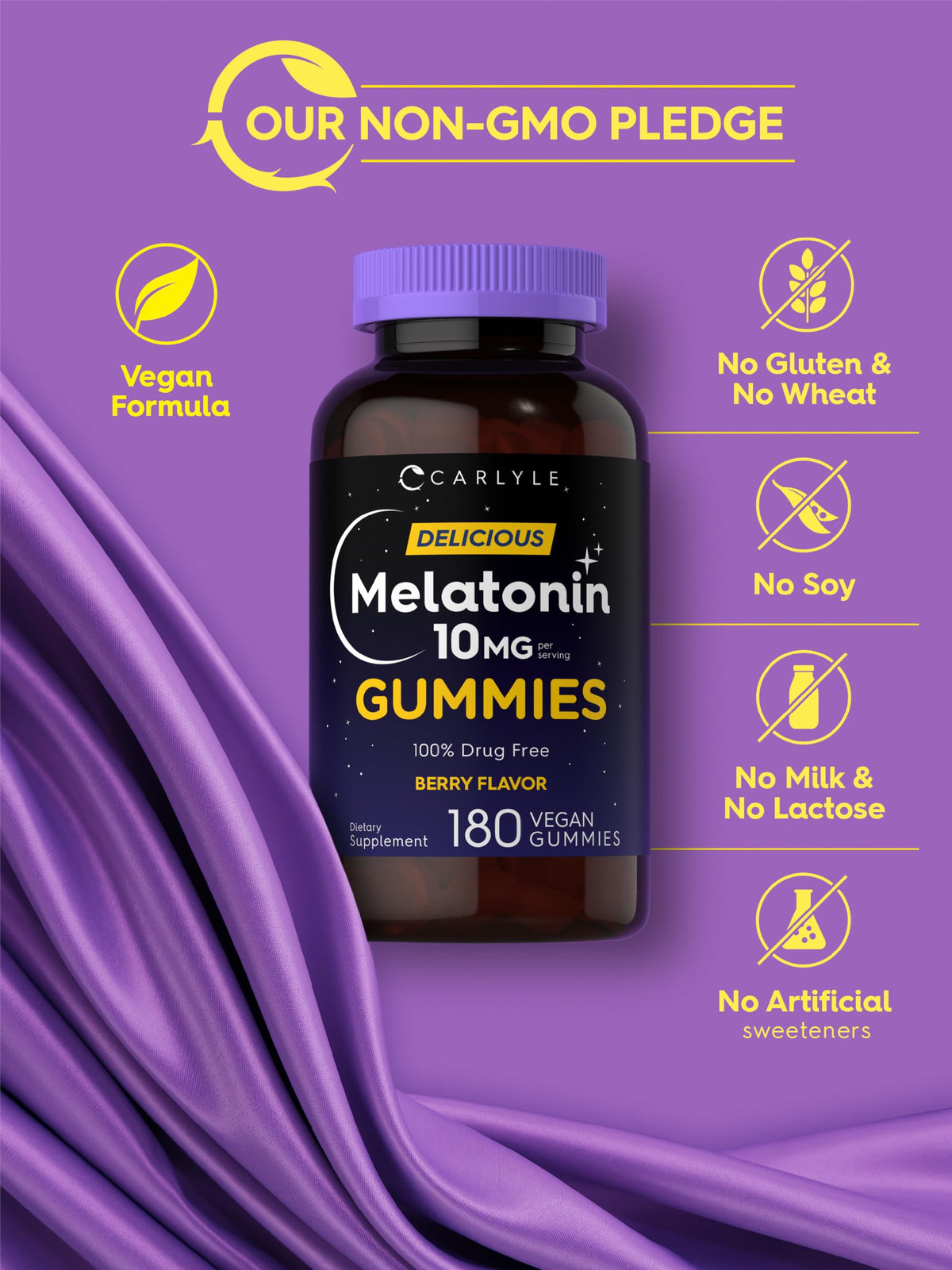 Carlyle Gummies de Mélatonine 10mg 180 gélules saveur baie avec poignée
