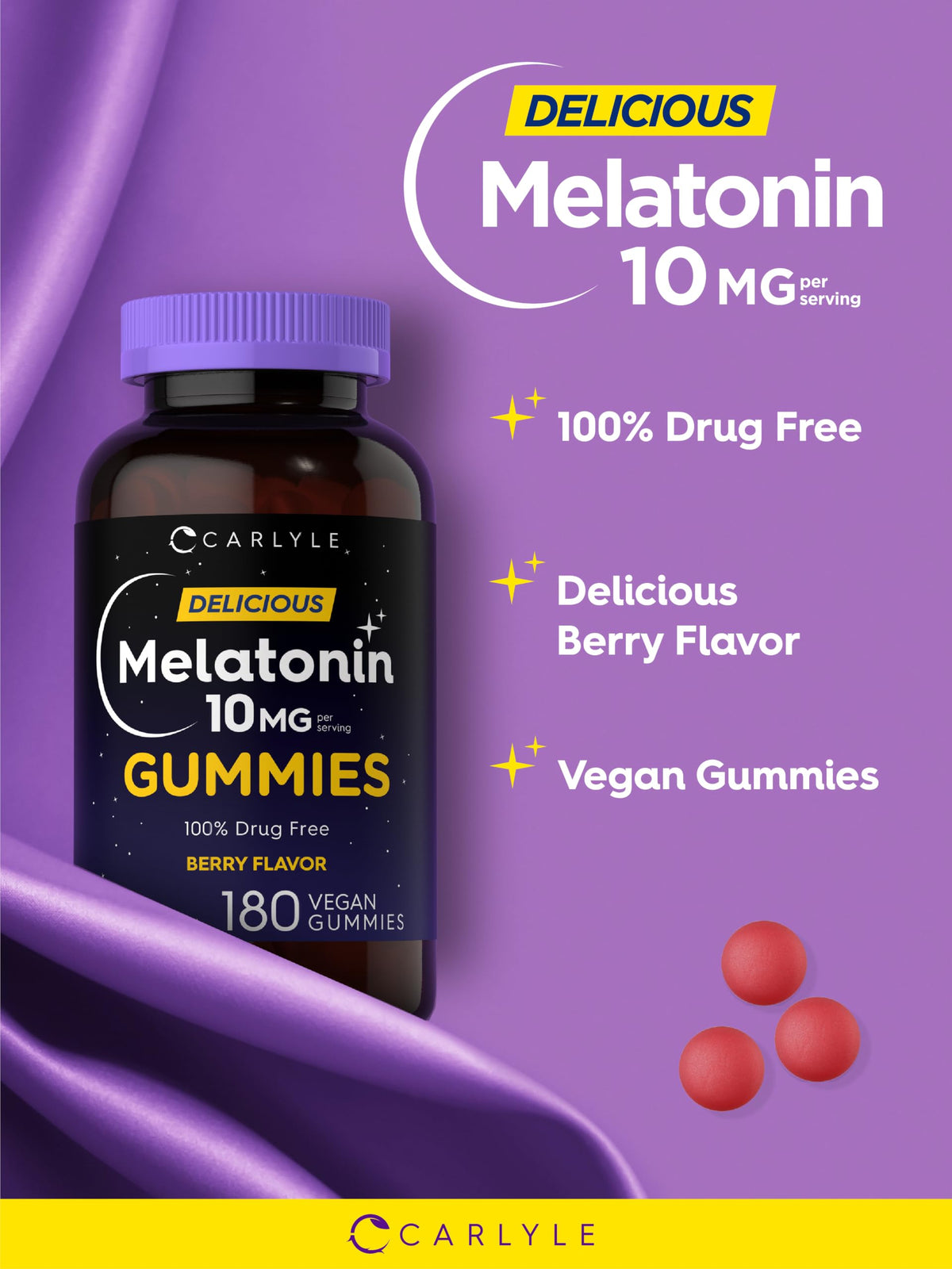 Carlyle Gummies de Mélatonine 10mg 180 gélules saveur baie côté
