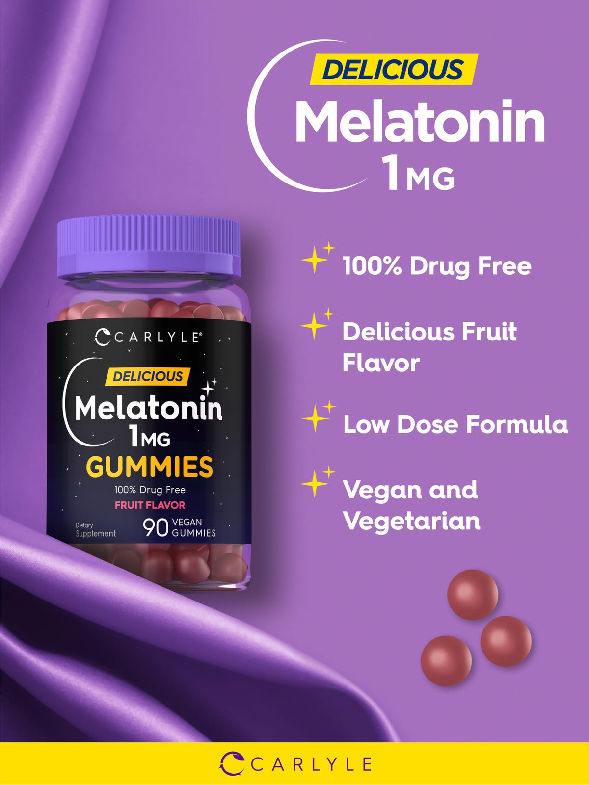 Carlyle Gummies de Mélatonine 1mg, vue de côté de l'emballage