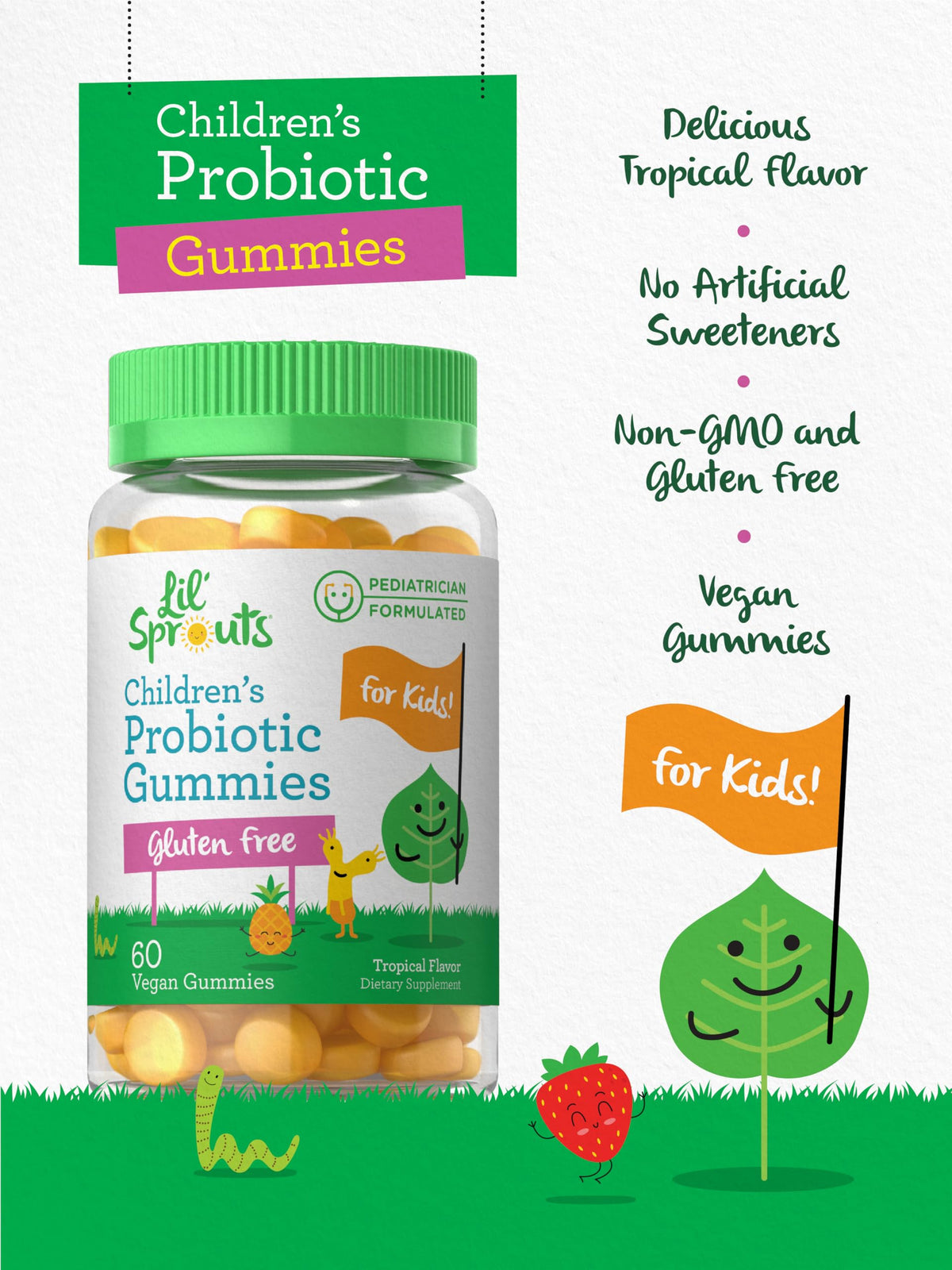 Carlyle Gummies Probiotiques pour Enfants 60 comprimés goût tropical contenant ouvert