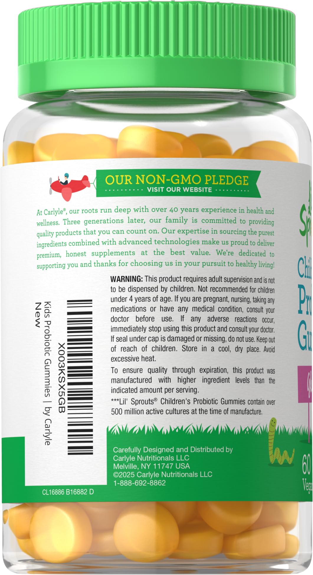 Carlyle Gummies Probiotiques pour Enfants 60 comprimés goût tropical vue latérale