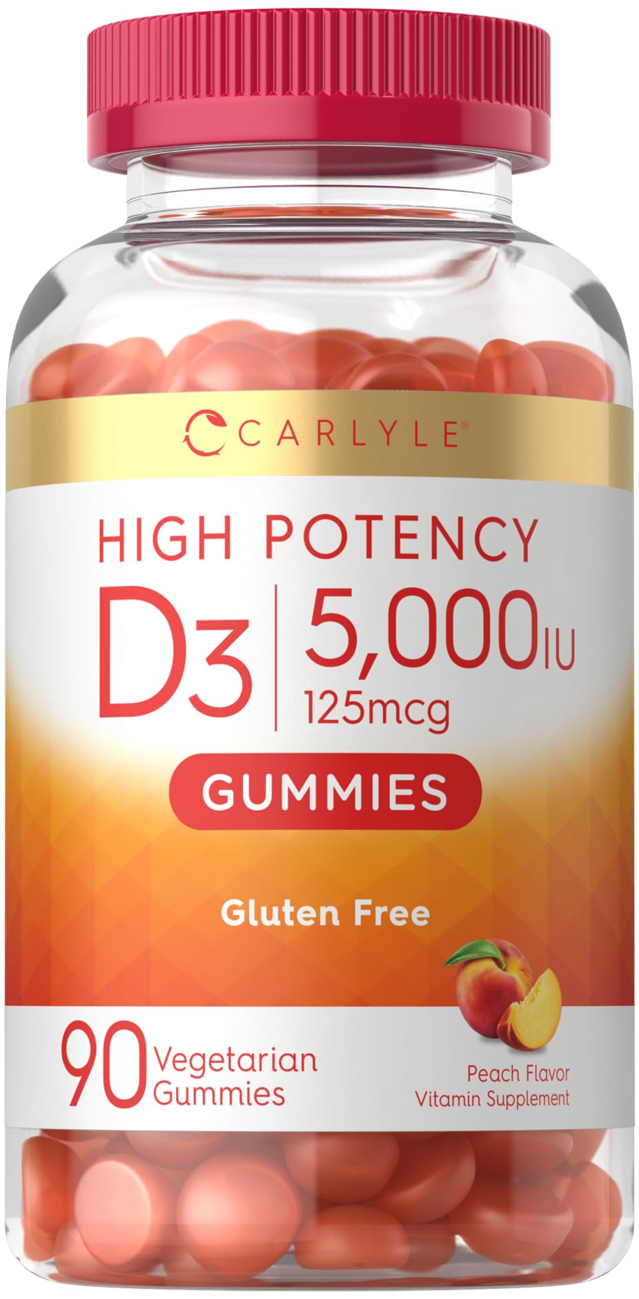 Carlyle Gummies Vitamine D3 5000 IU 90 gélifiés saveur pêche, vue avant