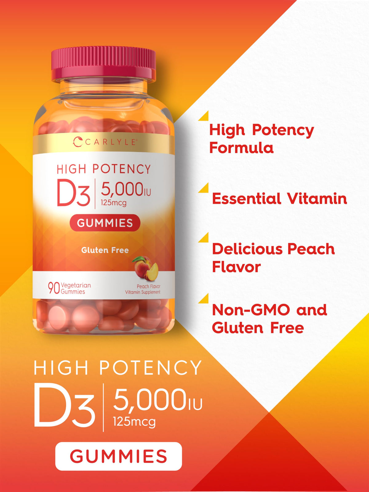 Carlyle Gummies Vitamine D3 5000 IU, gélifiés dans un bol