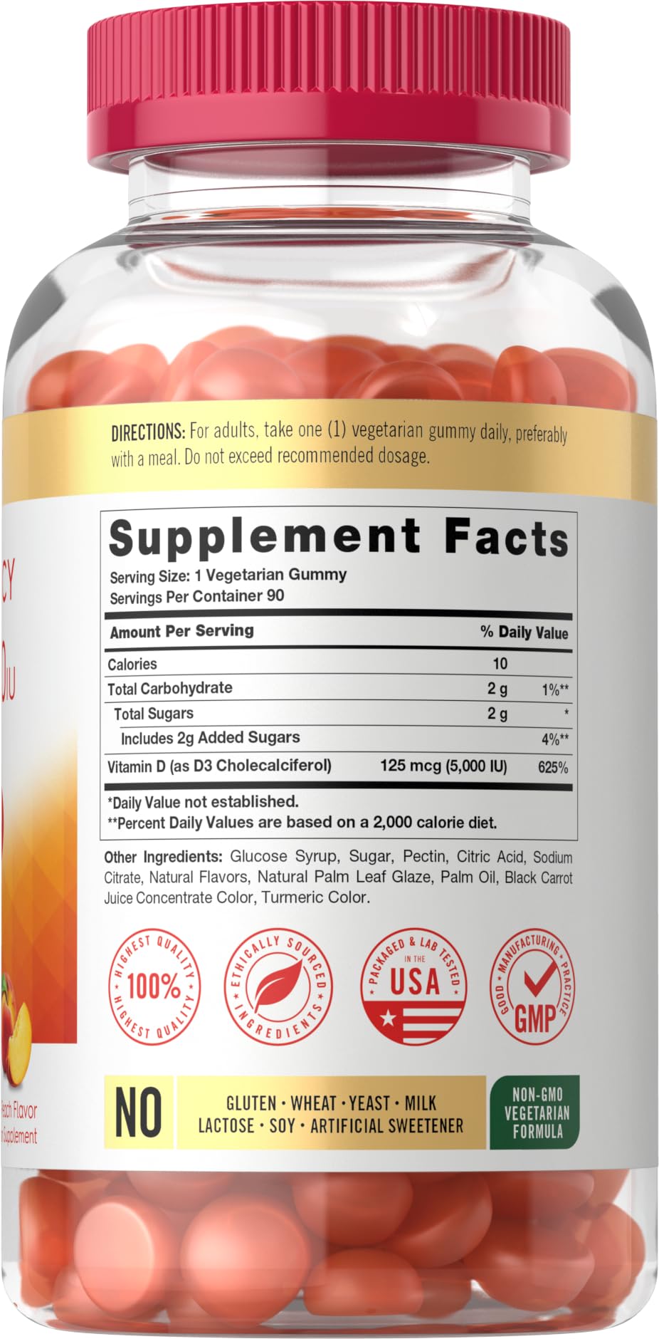Carlyle Gummies Vitamine D3 5000 IU, gélifiés saveur pêche, emballage