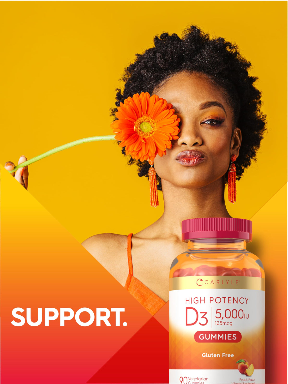 Carlyle Gummies Vitamine D3 5000 IU, gélifiés saveur pêche, en main