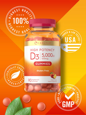 Carlyle Gummies Vitamine D3, gélifiés saveur pêche, côté