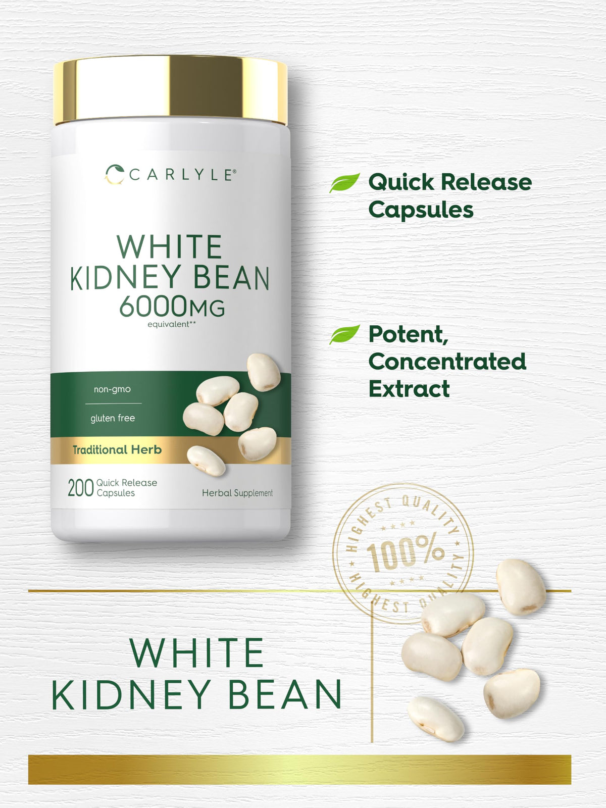 Carlyle Haricot Blanc 200 capsules arrière avec informations nutritionnelles