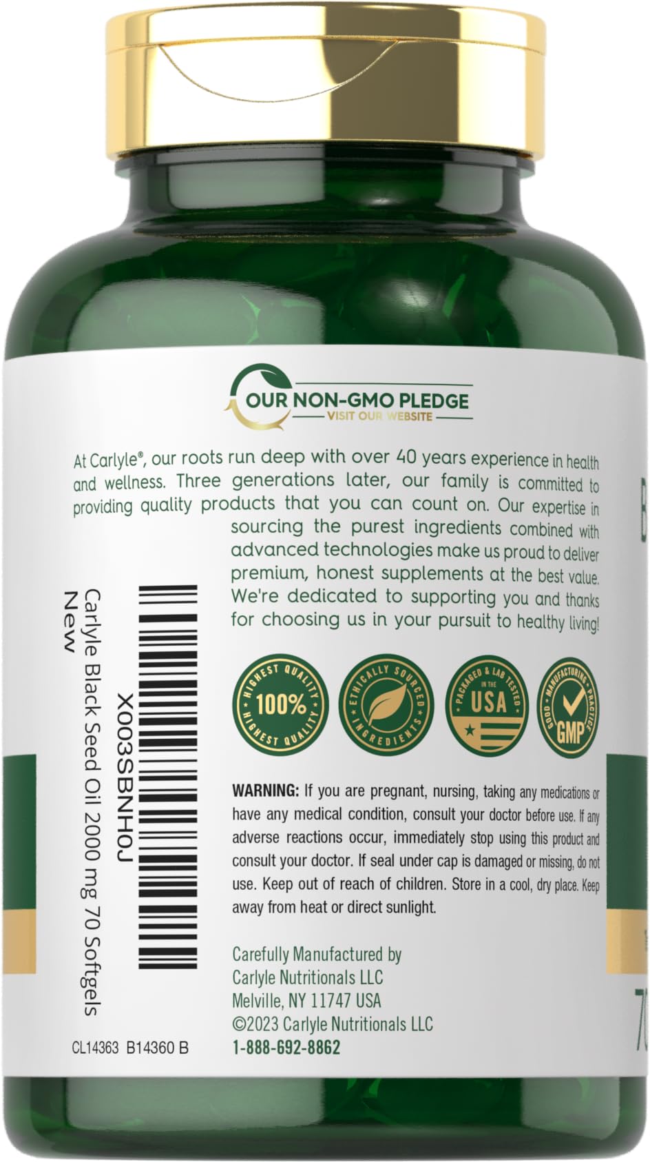 Carlyle Huile de Nigelle Capsules Molles 2000mg - prise de vue de côté