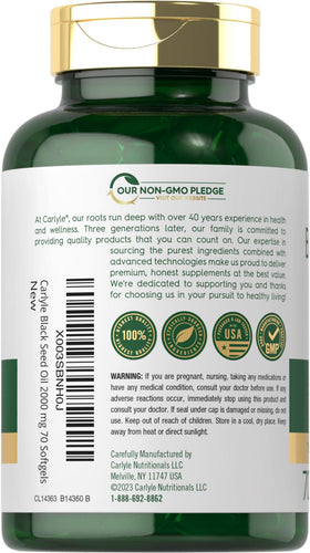 Carlyle Huile de Nigelle Capsules Molles 2000mg - prise de vue de côté