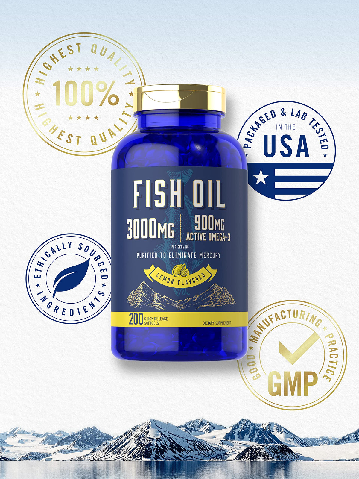 Carlyle Huile de Poisson 3000mg gélules saveur citron arrière