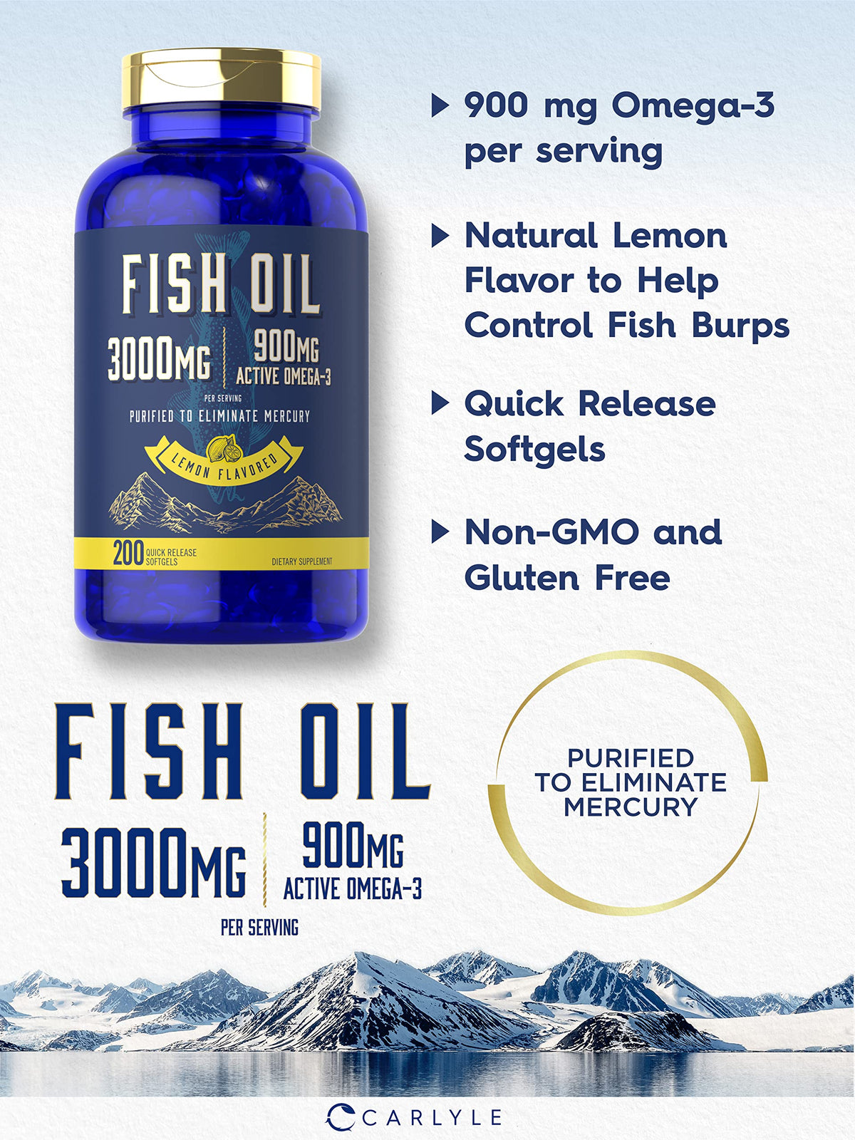 Carlyle Huile de Poisson 3000mg gélules saveur citron dosage