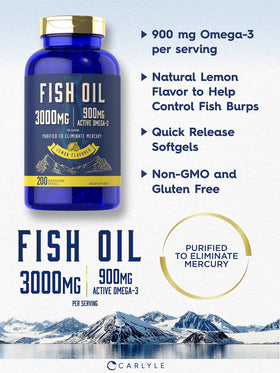 Carlyle Huile de Poisson 3000mg gélules saveur citron dosage