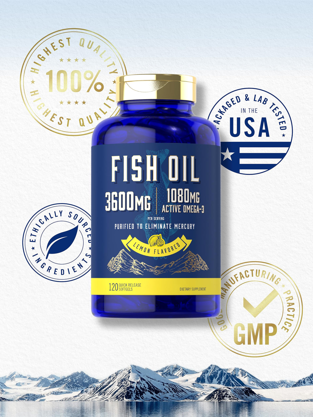 Carlyle Huile de Poisson 3600mg sur une table