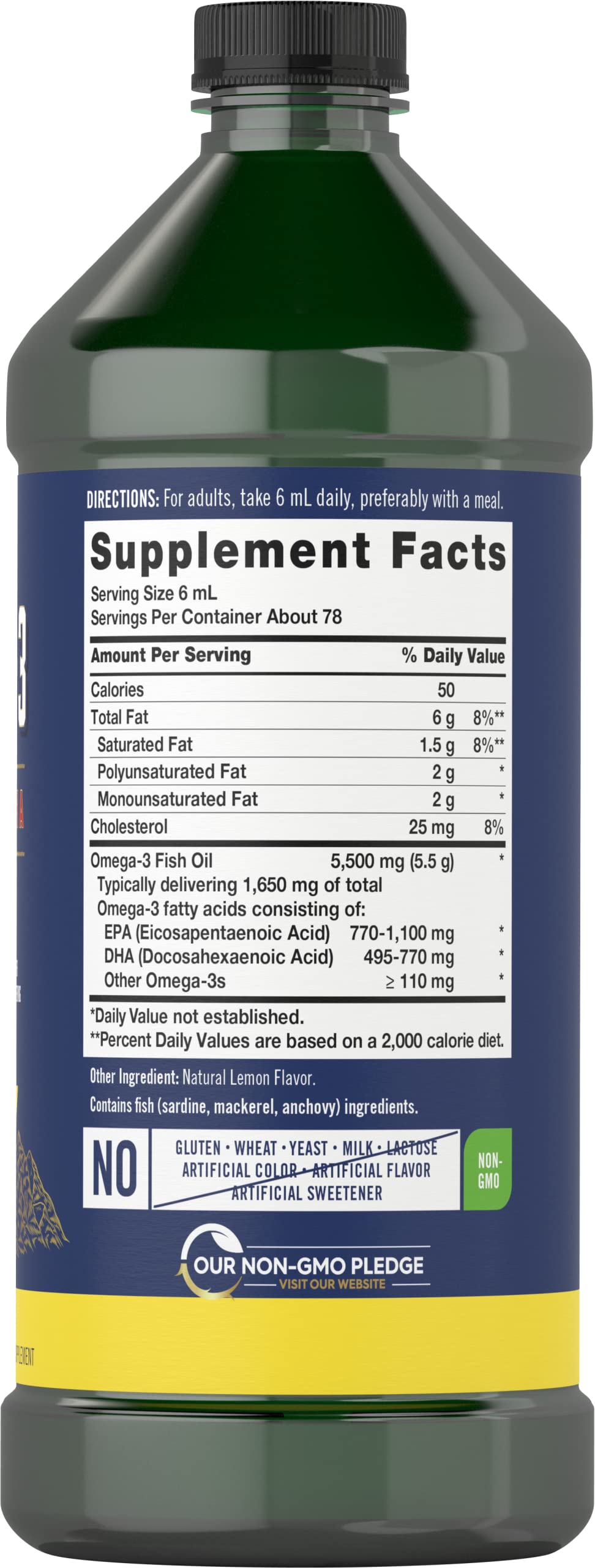 Carlyle Huile de Poisson Omega 3 1650 mg bouteille ouverte avec capuchon