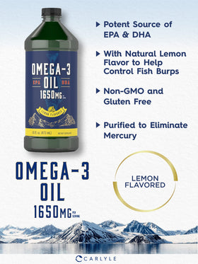 Carlyle Huile de Poisson Omega 3 1650 mg étiquette détaillée