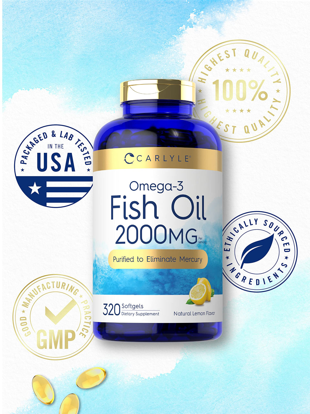 Carlyle Huile de Poisson Omega 3 gélules ouvertes montrant leur taille