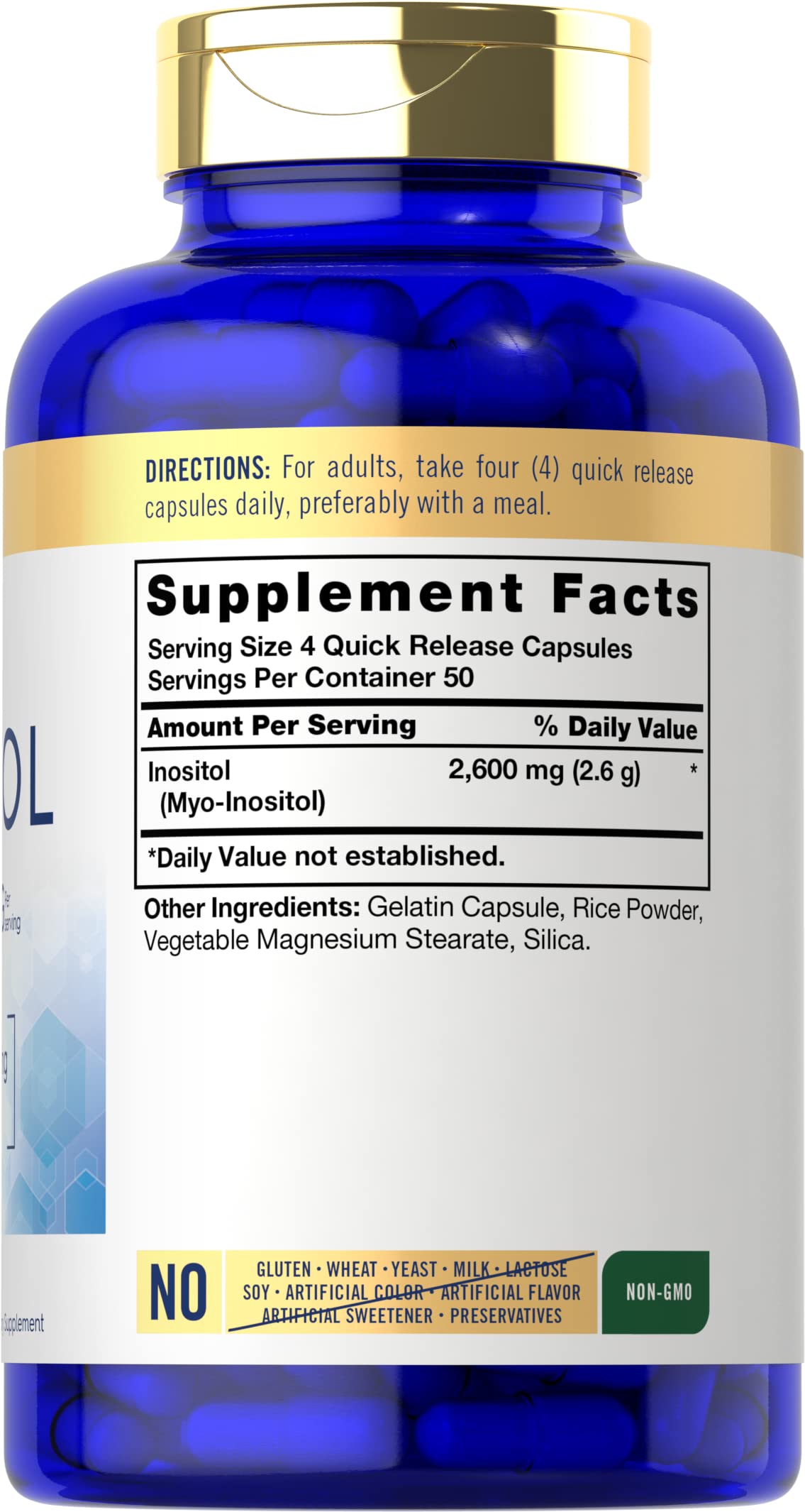 Carlyle Inositol 2600mg, capsules en gros plan