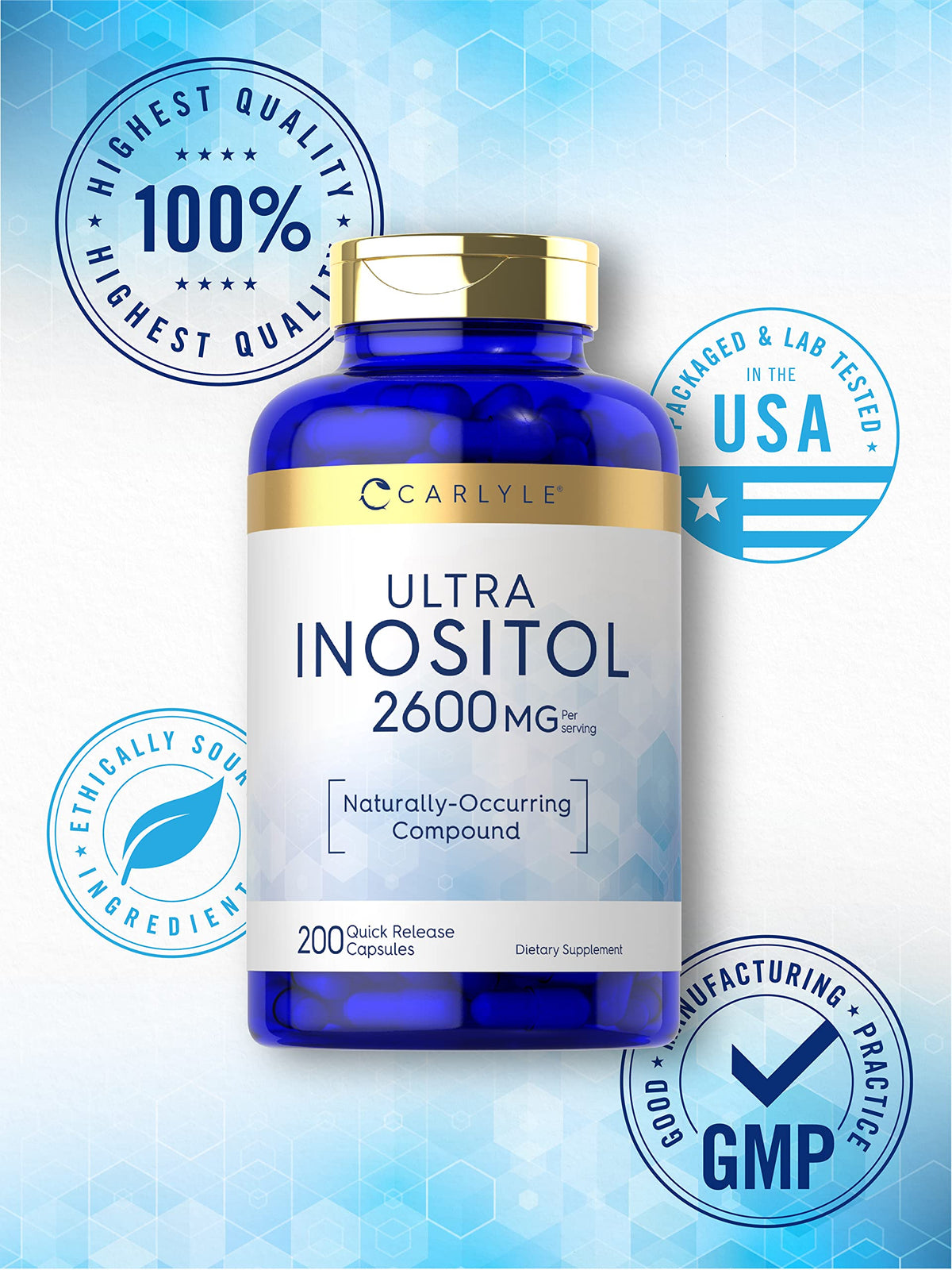 Carlyle Inositol 2600mg, capsules sur une cuillère