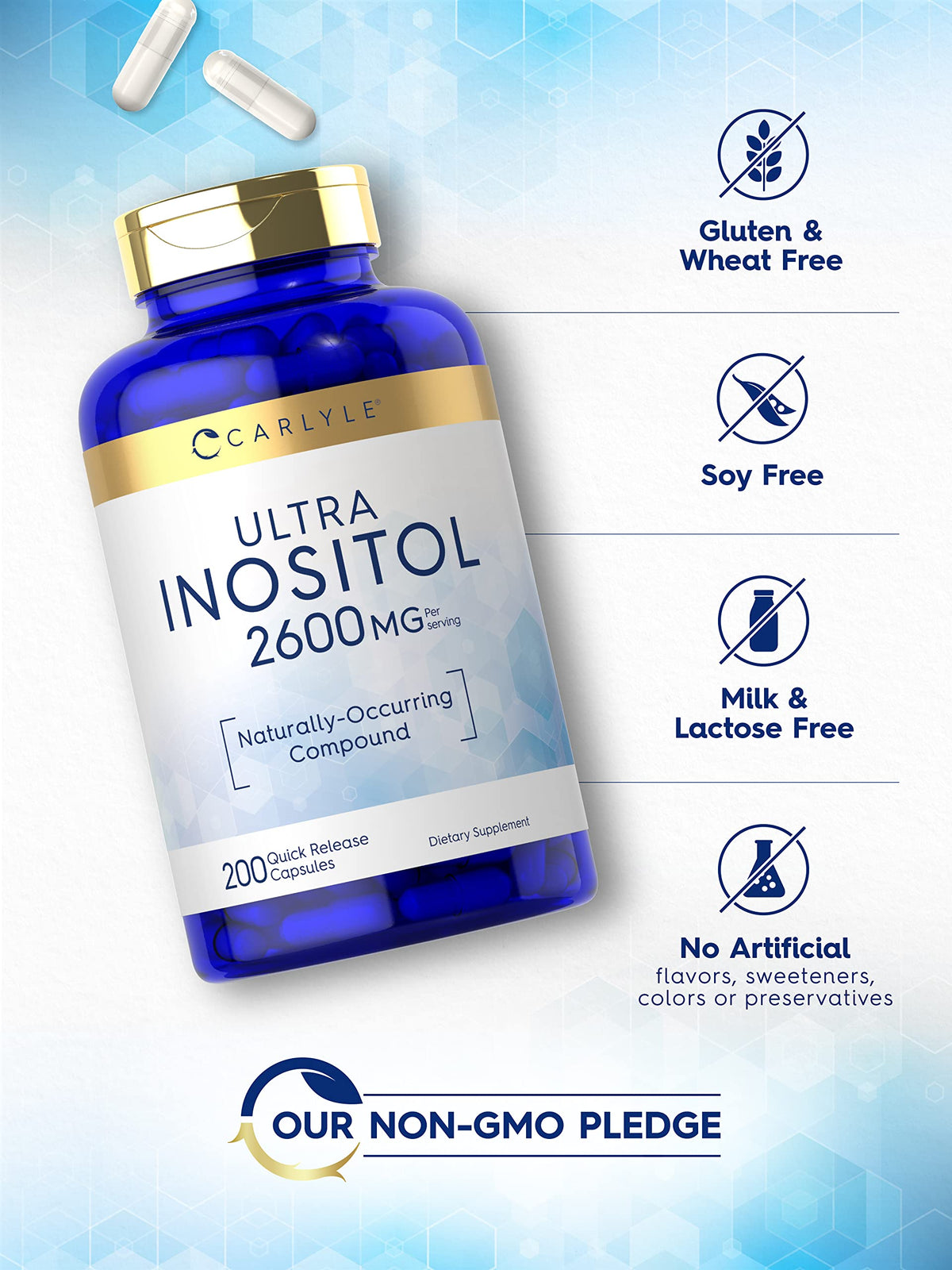 Carlyle Inositol 2600mg, vue latérale du flacon