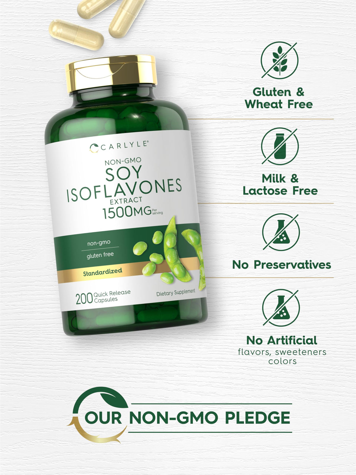 Carlyle Isoflavones de Soja 200 capsules sur une table
