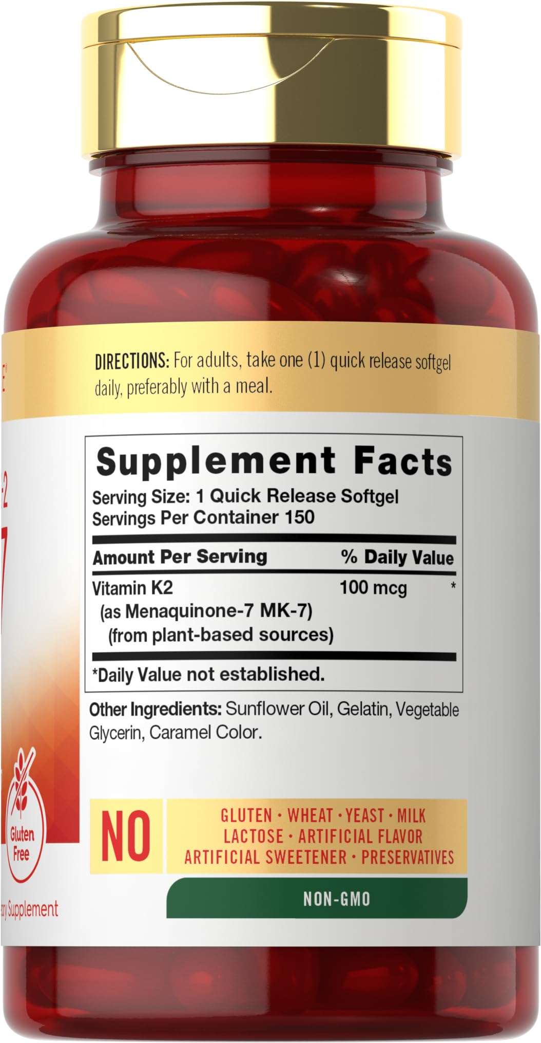 Carlyle K2 MK7 100 mcg gélules montrant le dosage