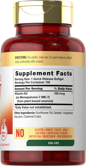Carlyle K2 MK7 100 mcg gélules montrant le dosage
