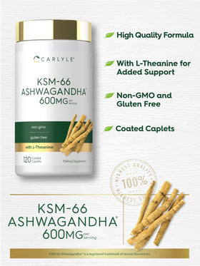 Carlyle KSM-66 Ashwagandha 600mg Extrait Vegan - caplets dans une main
