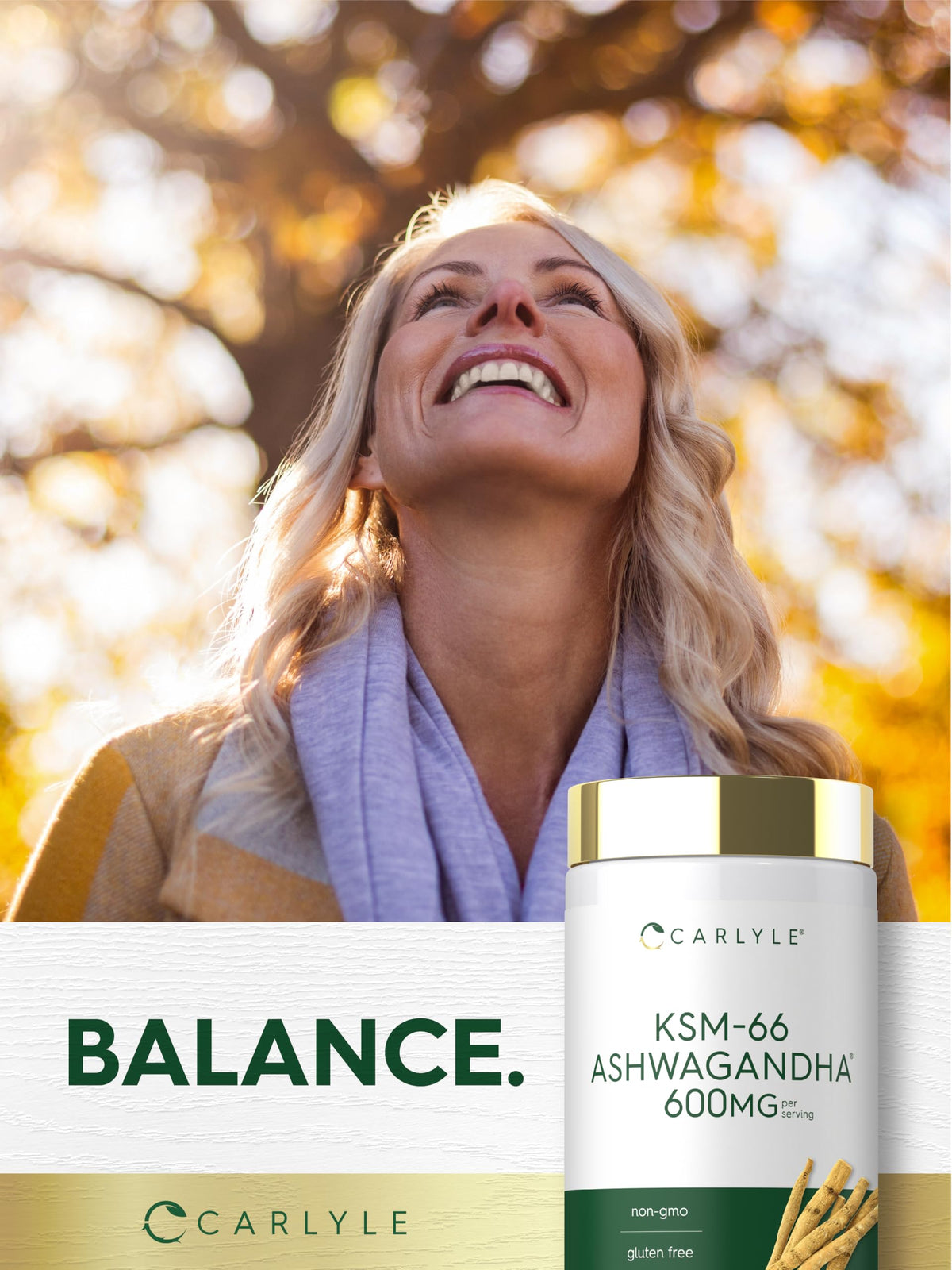 Carlyle KSM-66 Ashwagandha 600mg Extrait Vegan - label avec informations
