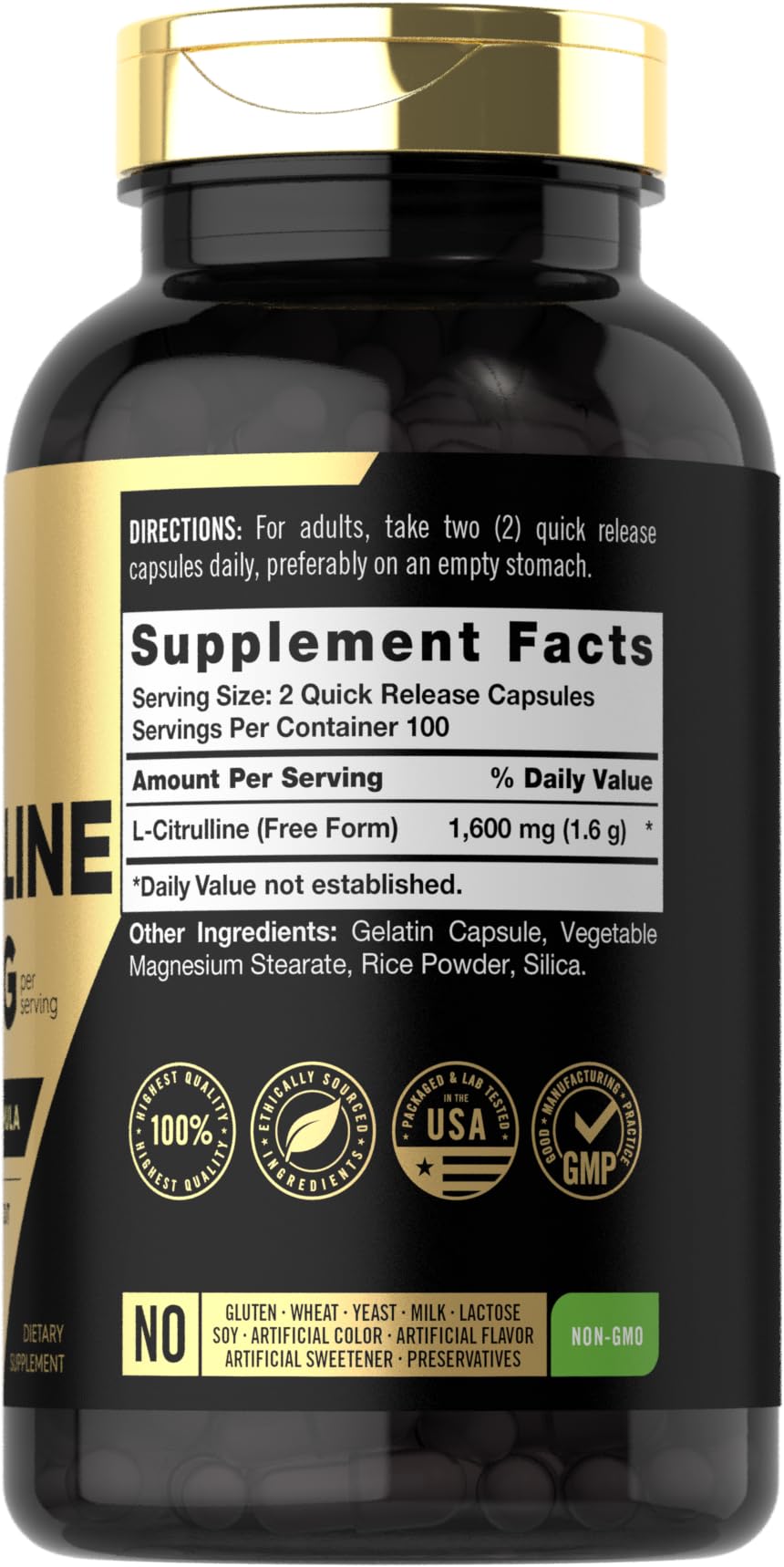 Carlyle L Citrulline 1600mg emballage et étiquette
