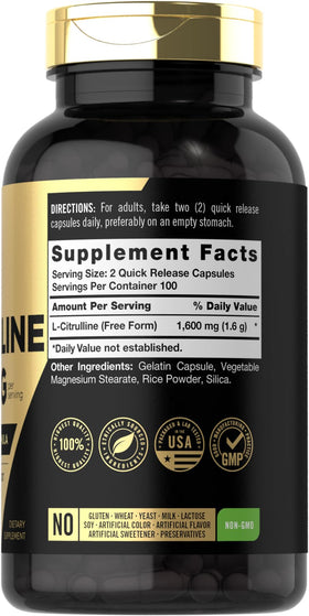 Carlyle L Citrulline 1600mg emballage et étiquette