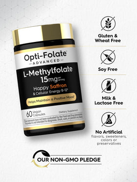 Carlyle L-Méthylfolate 15mg avec B12 et safran, vue de côté