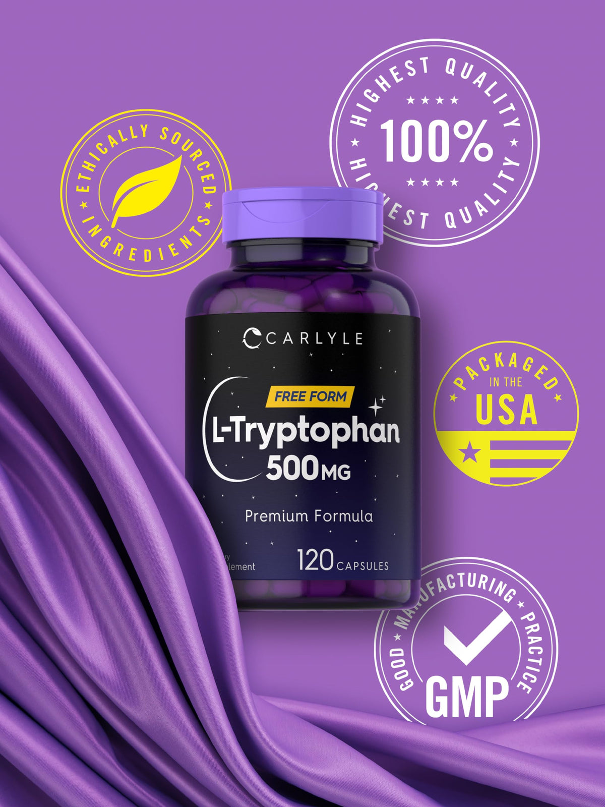 Carlyle L-Tryptophan 500mg 120 capsules sur une table en bois