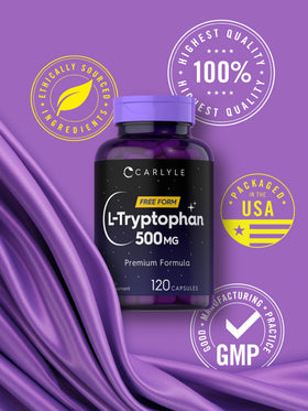 Carlyle L-Tryptophan 500mg 120 capsules sur une table en bois
