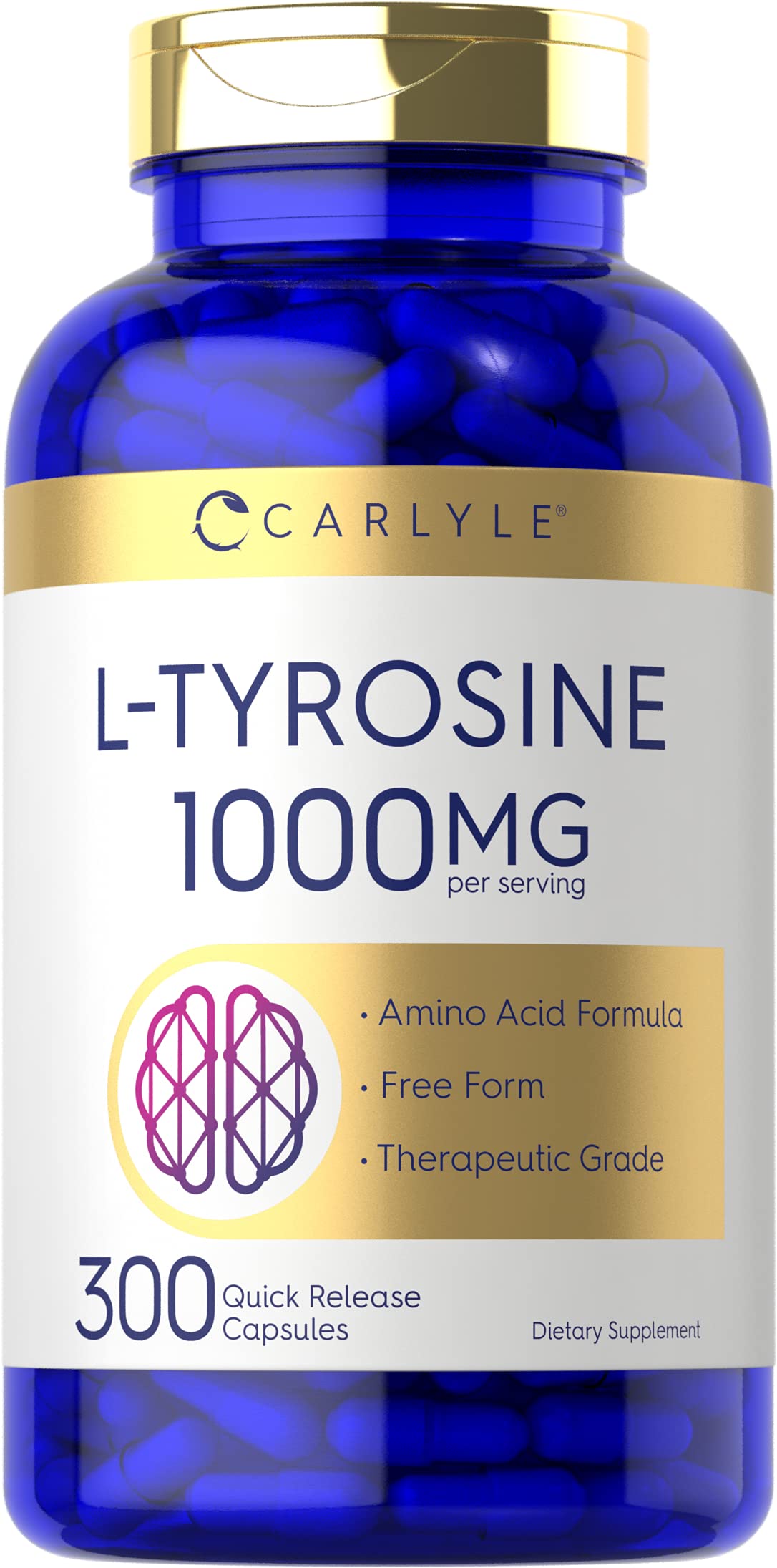 Carlyle L-Tyrosine 1000mg capsules 300 count front view