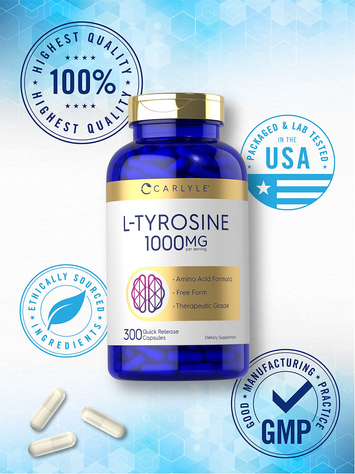 Carlyle L-Tyrosine supplement facts close-up