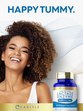Carlyle Lactase Enzyme Tablets 9000 FCC with a measuring spoon