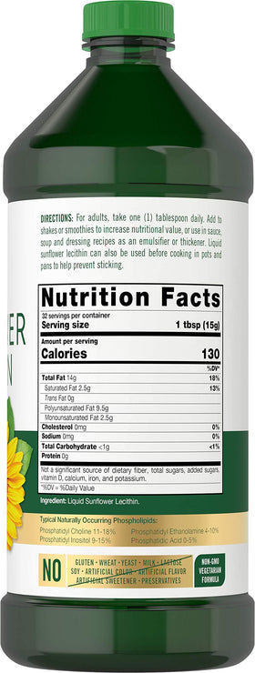Carlyle Lécithine de Tournesol Liquide 16 fl oz étiquette et ingrédients