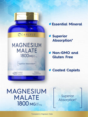 Carlyle Magnésium Malate 1800mg, comprimés enrobés dans un bol