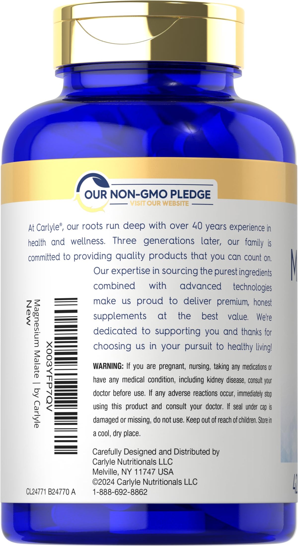 Carlyle Magnésium Malate 1800mg comprimés enrobés, étiquette du produit