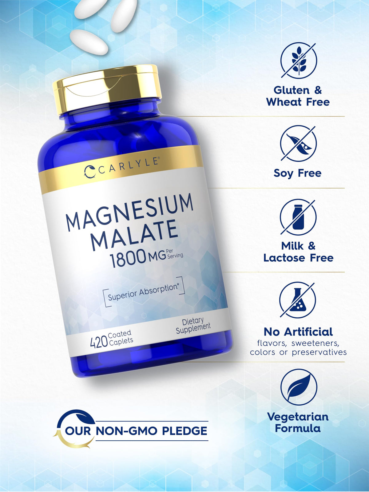 Carlyle Magnésium Malate 1800mg, comprimés enrobés sur une table