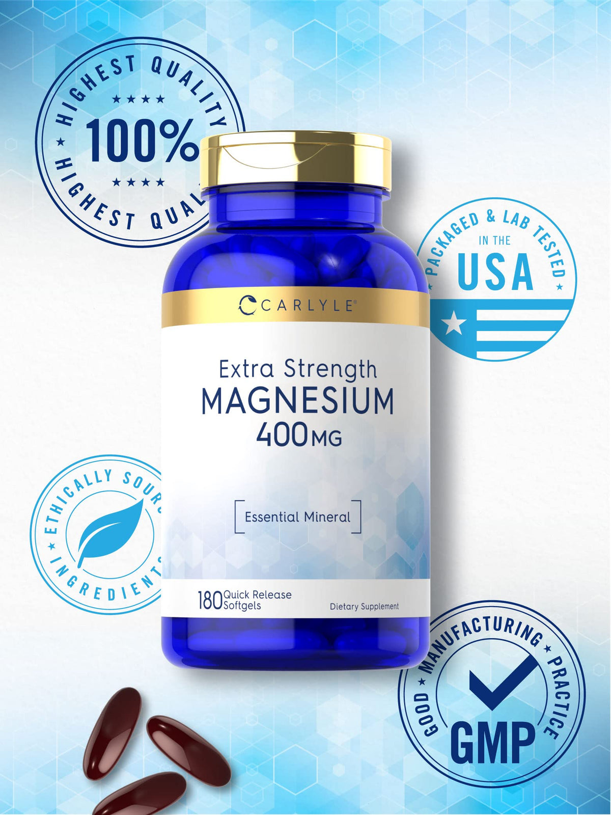 Carlyle Magnésium Oxyde 400mg gélules molles avec un verre d'eau