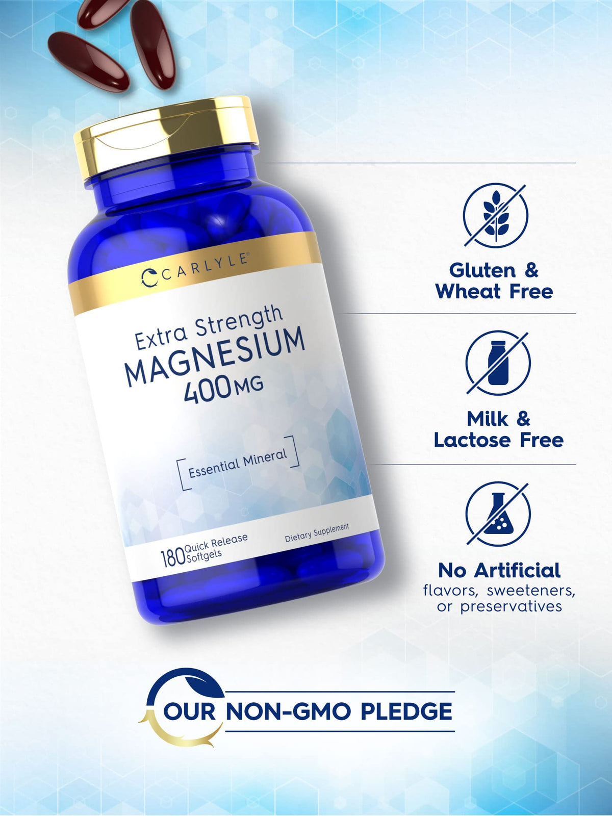 Carlyle Magnésium Oxyde 400mg gélules molles sur une table
